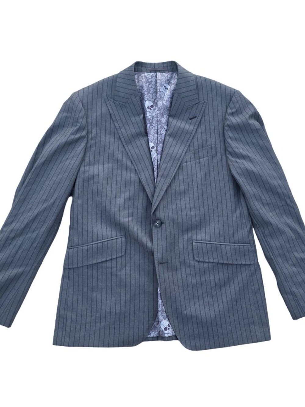 Guabello Connoisseur Mens 42L 100% Wool Gray Pinstripe Blazer Skull Lining